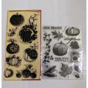 INKADINKADO CLEAR STAMPS - Pumpkins Galore Autumn Harvest Acorn Corn Ivy Lot Set
